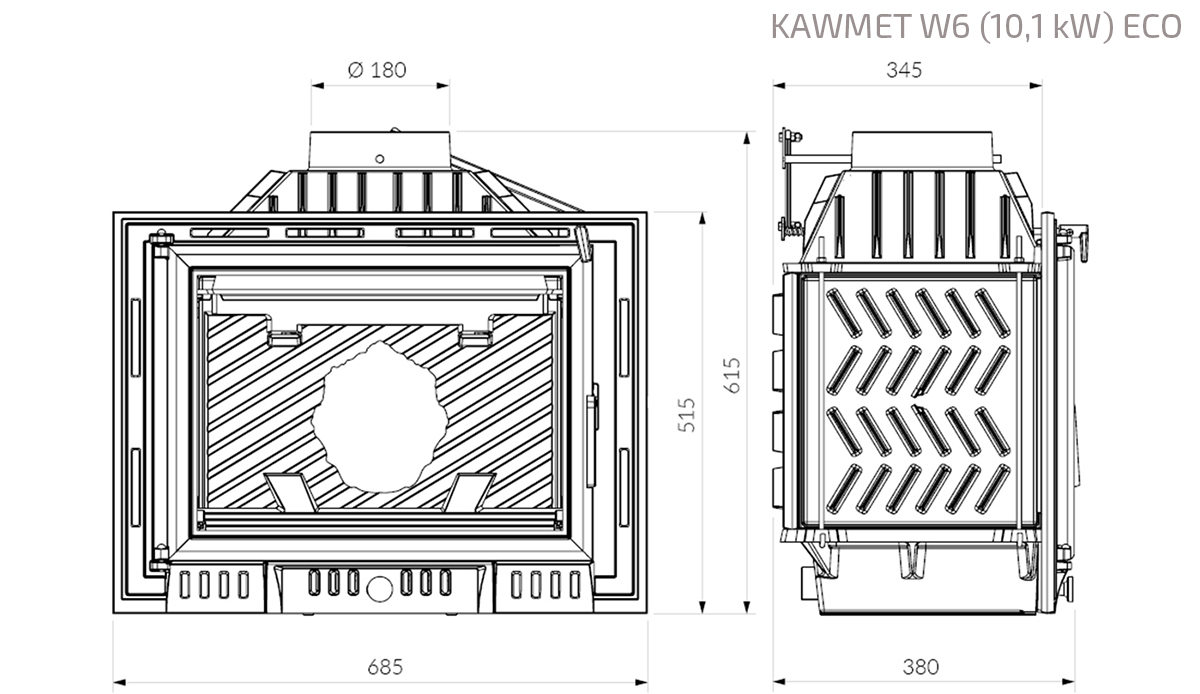 Fireplace insert KAWMET W6 (10,1 kW) ECO. Technical drawing