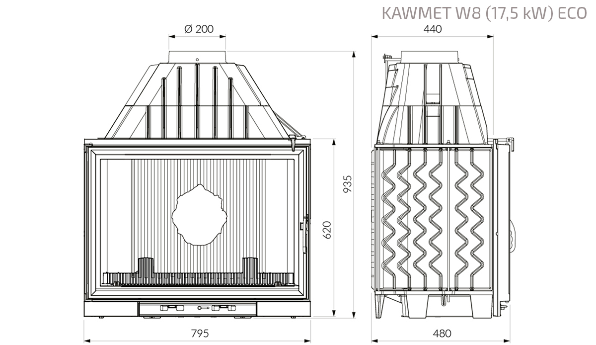 Fireplace insert KAWMET W8 (17,5 kW) ECO. Technical drawing