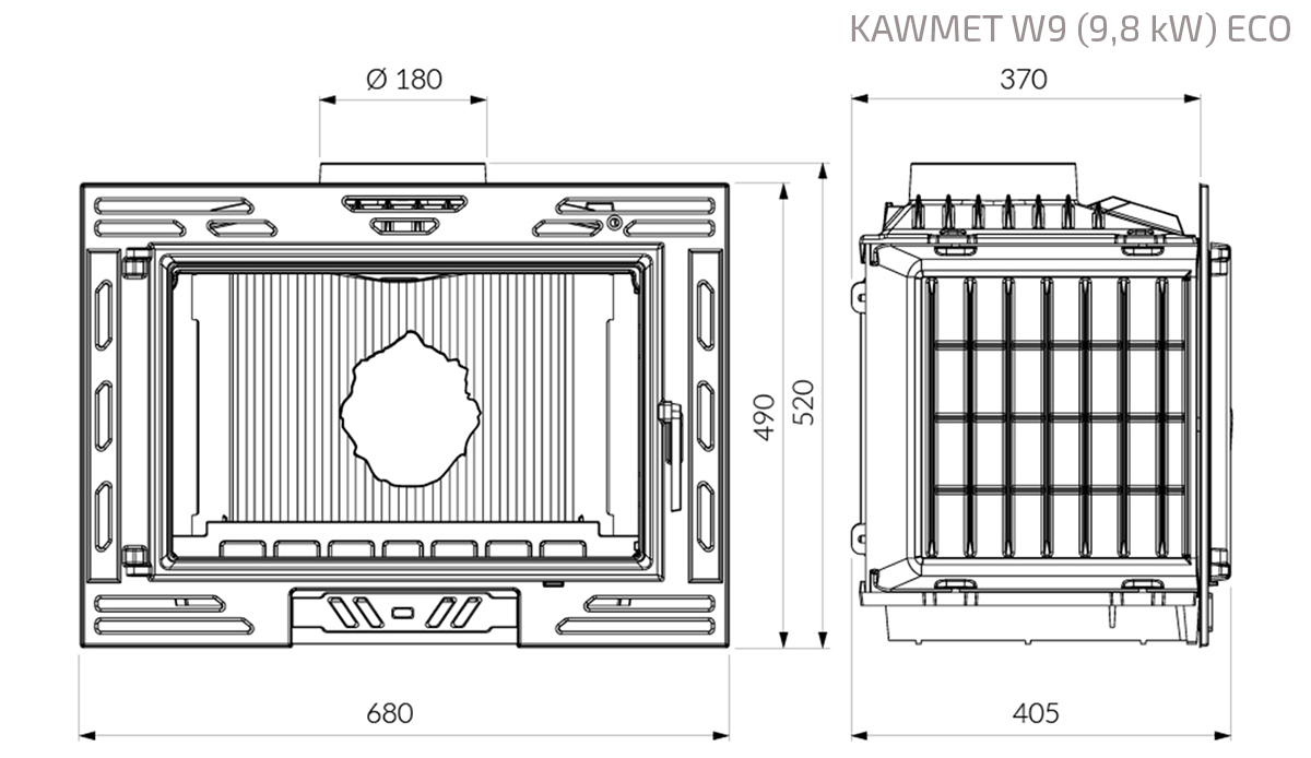 Fireplace insert KAWMET W9 (9,8 kW) ECO. Technical drawing