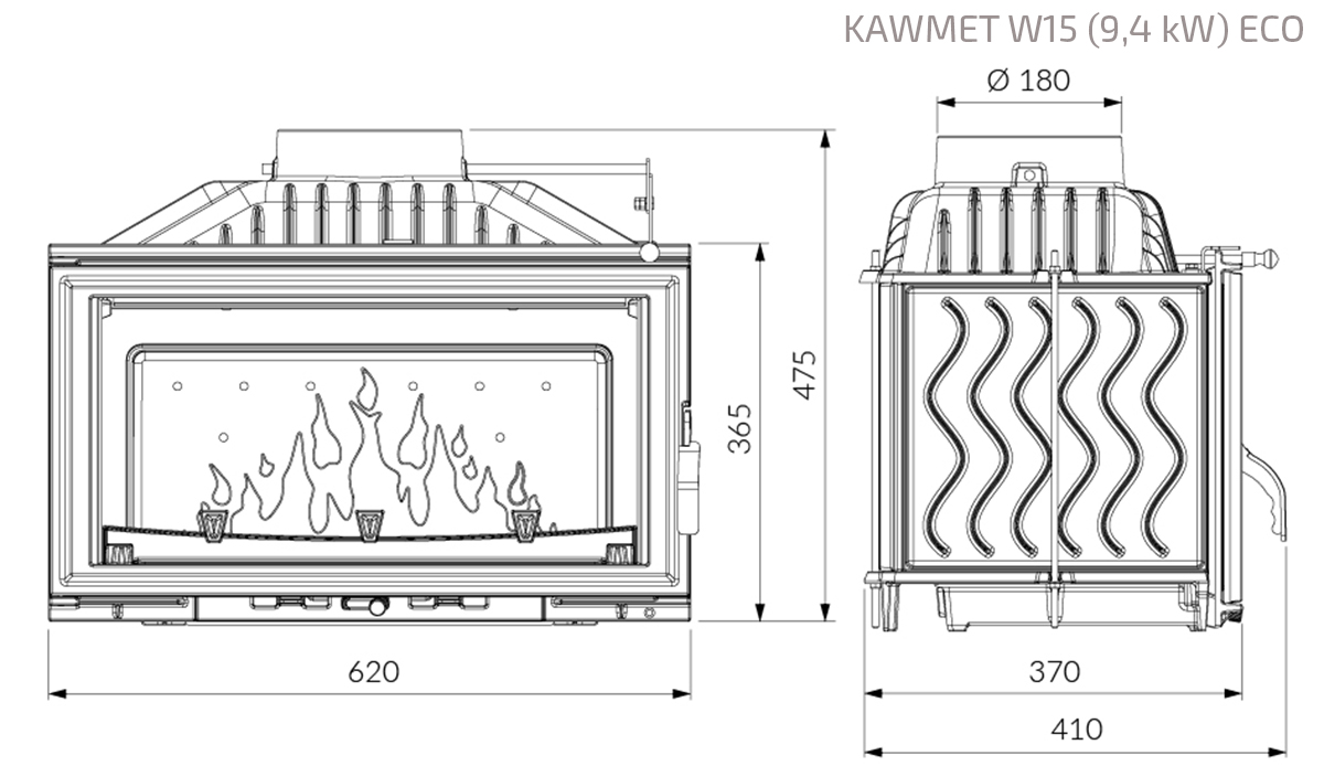 Fireplace insert KAWMET W15 (9,4 kW) ECO. Technical drawing