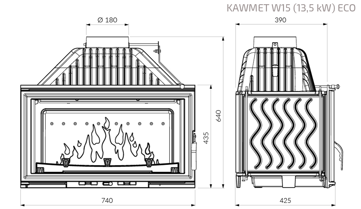 Fireplace insert KAWMET W15 (13,5 kW) ECO. Technical drawing