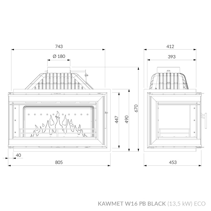 Wkład kominkowy KAWMET W16 PB BLACK (13,5 kW) ECO. Zdjęcia 8