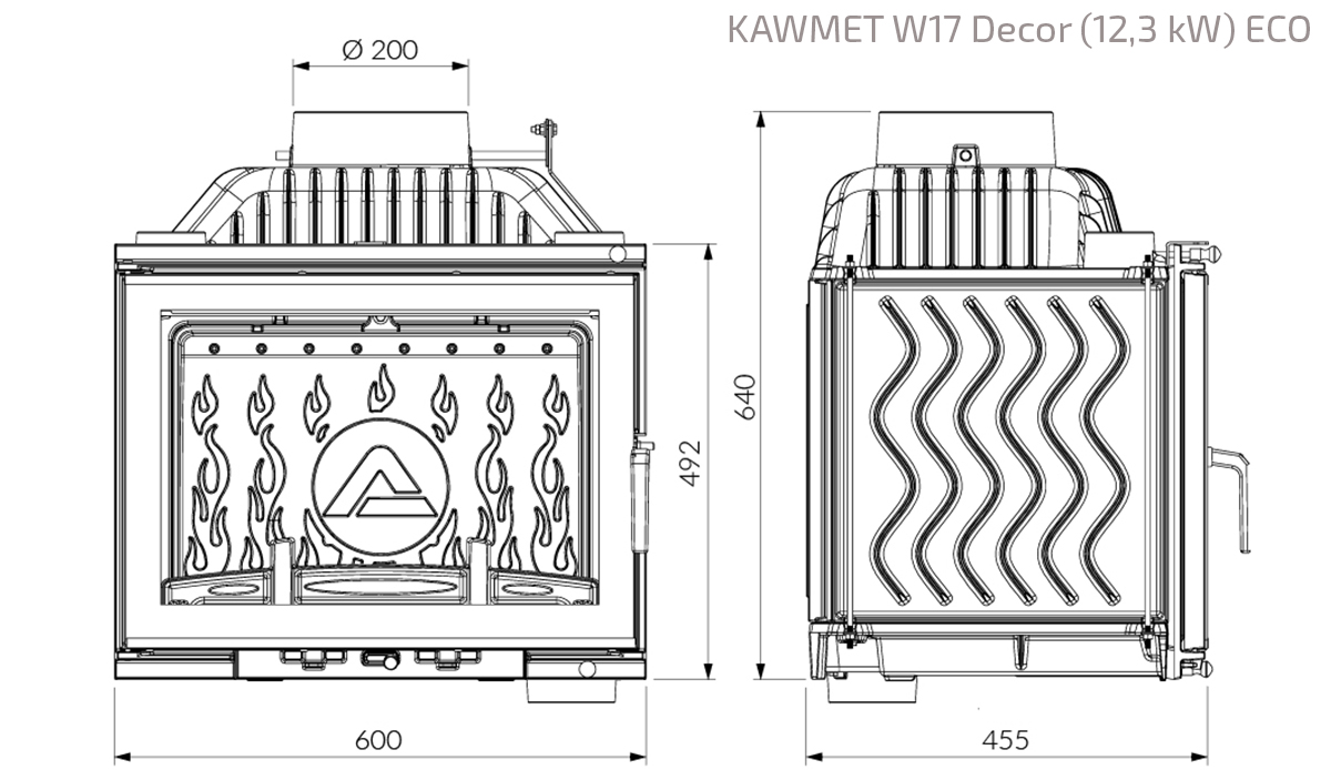 Fireplace insert KAWMET W17 Decor (12,3 kW) ECO. Technical drawing
