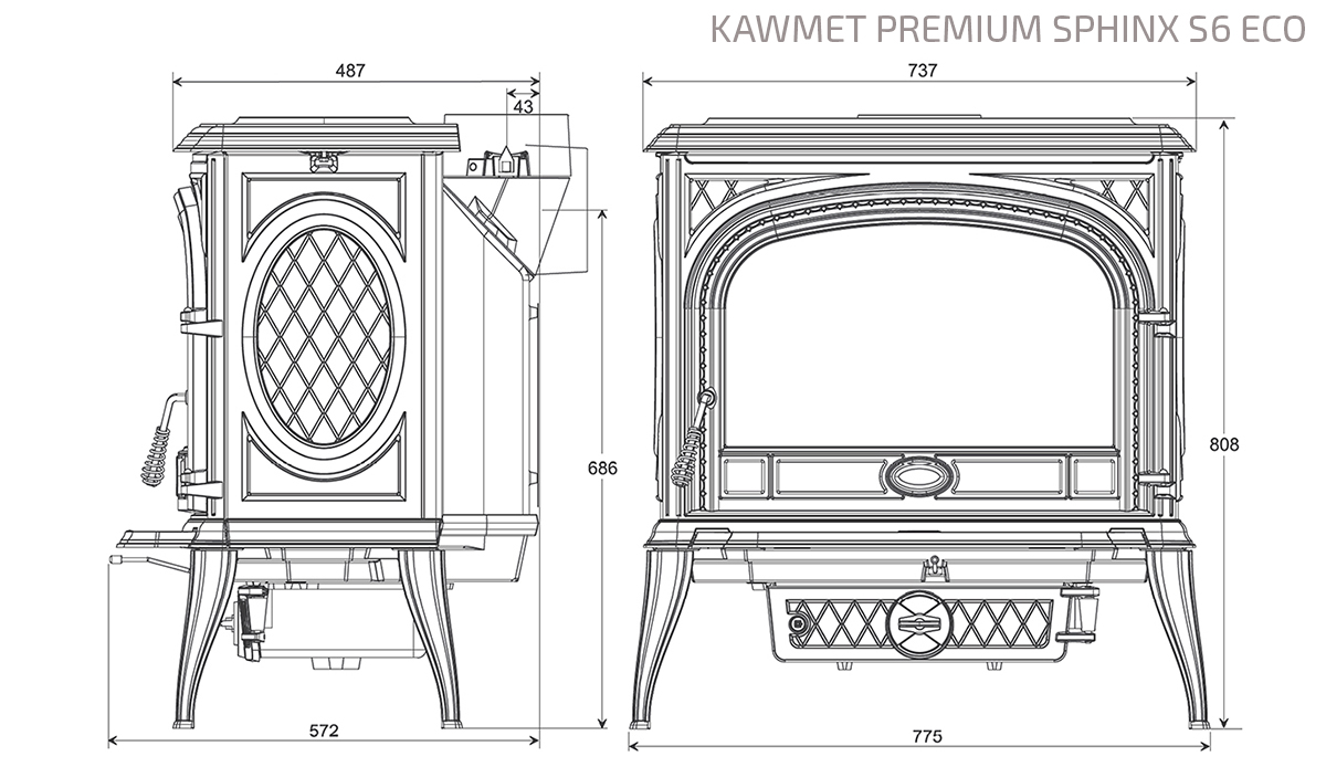 Stove KAWMET Premium SPHINX S6 ECO. Technical drawing