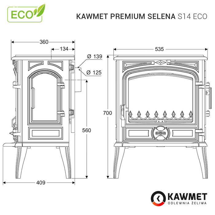 Piec wolnostojący KAWMET Premium SELENA S14 ECO. Zdjęcia 29