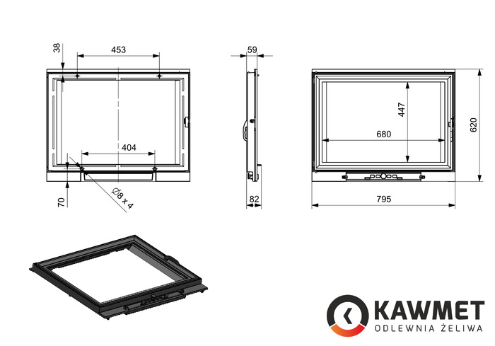 Drzwiczki kominkowe żeliwne KAWMET W8 (795x620). Zdjęcia 3