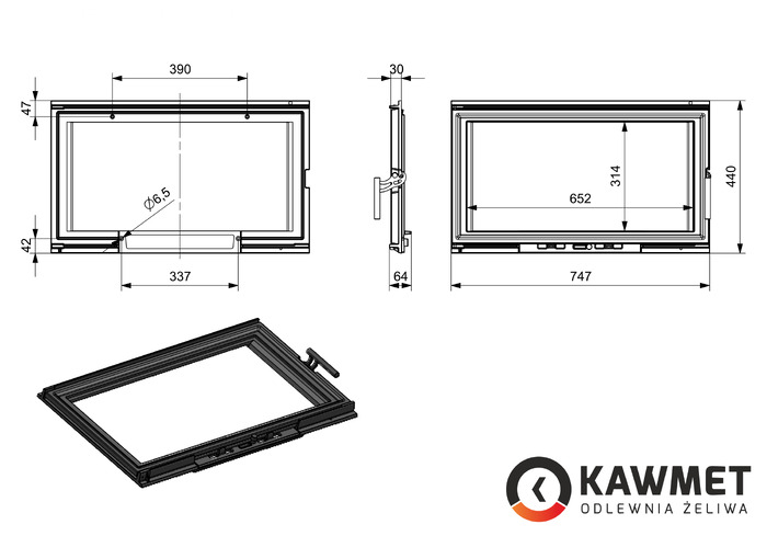 Fireplace Door KAWMET W15 13,5 kW (747x440). Photo 6