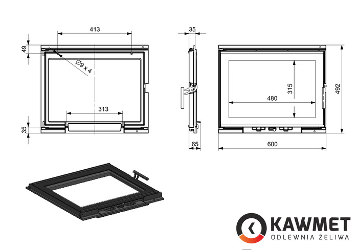 Drzwiczki kominkowe żeliwne KAWMET W17 12,3 kW (600x492). Zdjęcia 6
