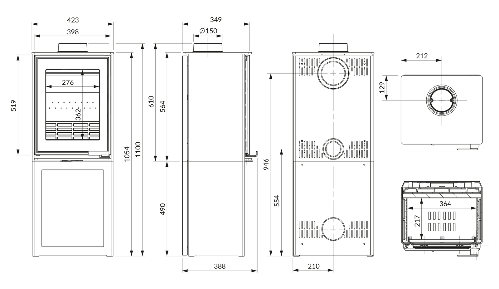 Stove KAWMET HARITA S15i L-Box ECO. Technical drawing