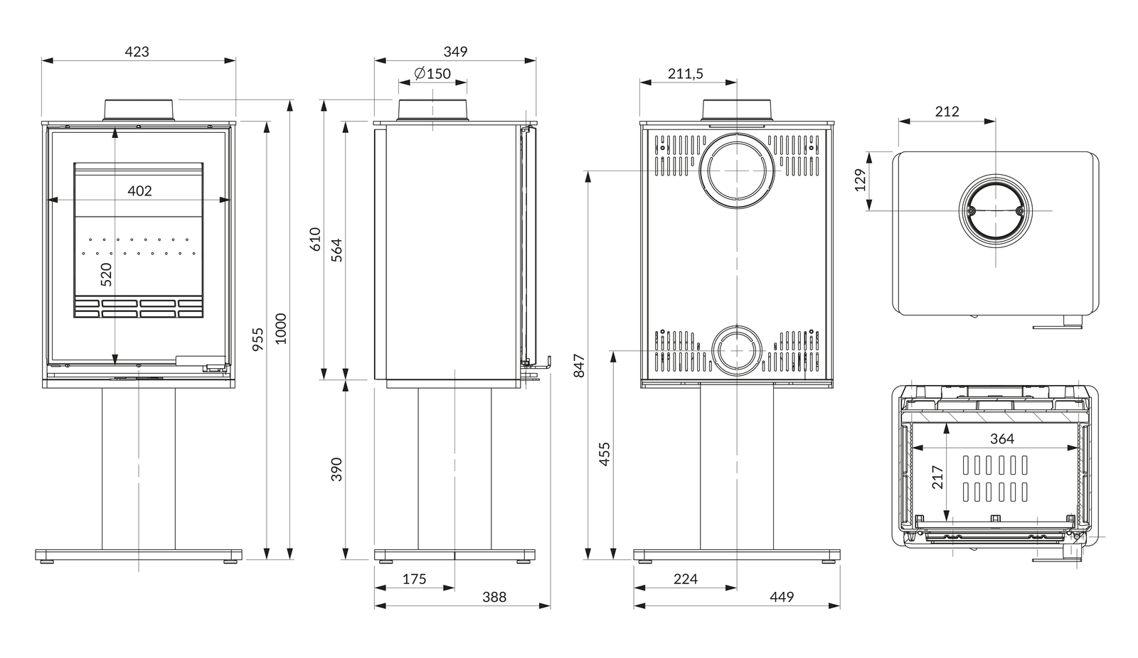Stove KAWMET HARITA S15i Leg Decor ECO. Technical drawing
