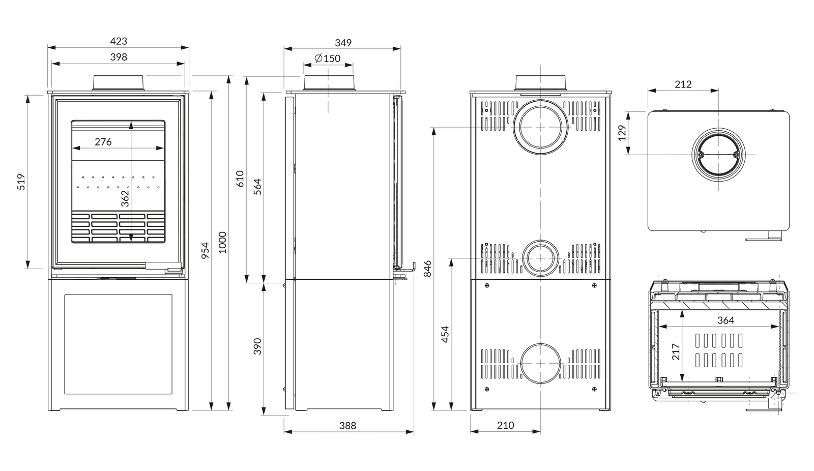 Stove KAWMET HARITA S15i S-Box ECO. Technical drawing