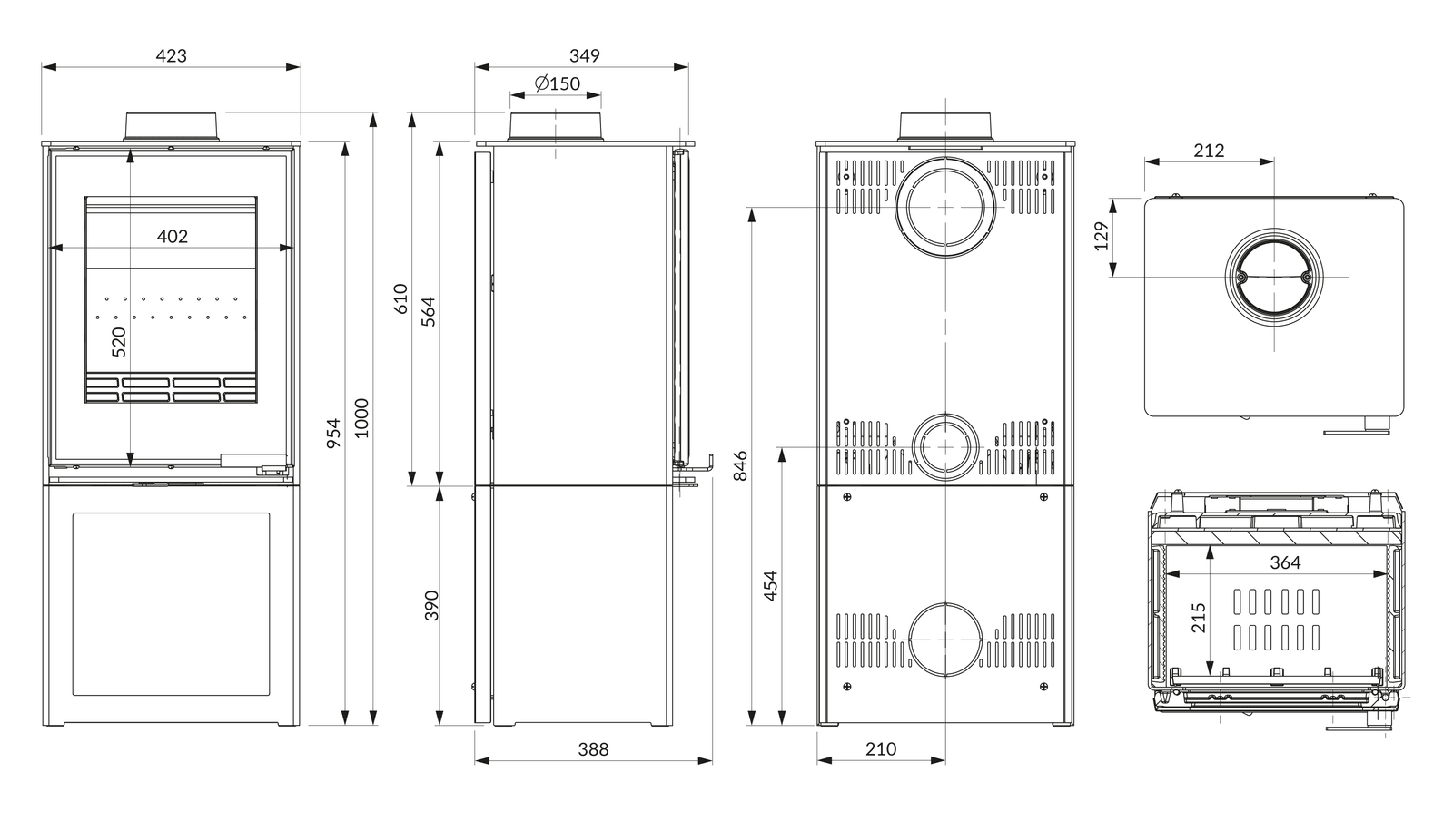 Stove KAWMET HARITA S15i S-Box Decor ECO. Technical drawing