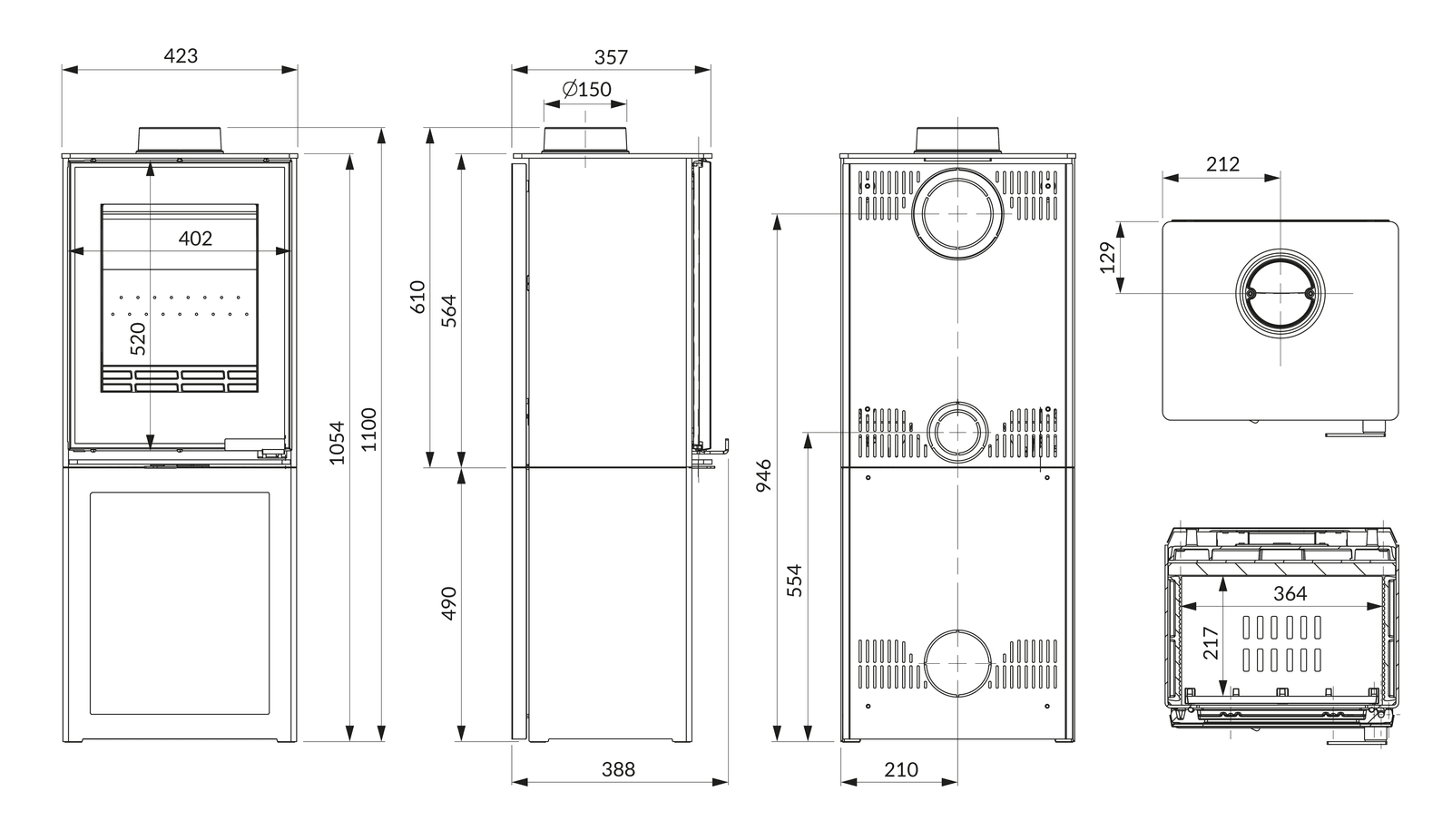 Stove KAWMET HARITA S15v L-Box Decor ECO. Technical drawing