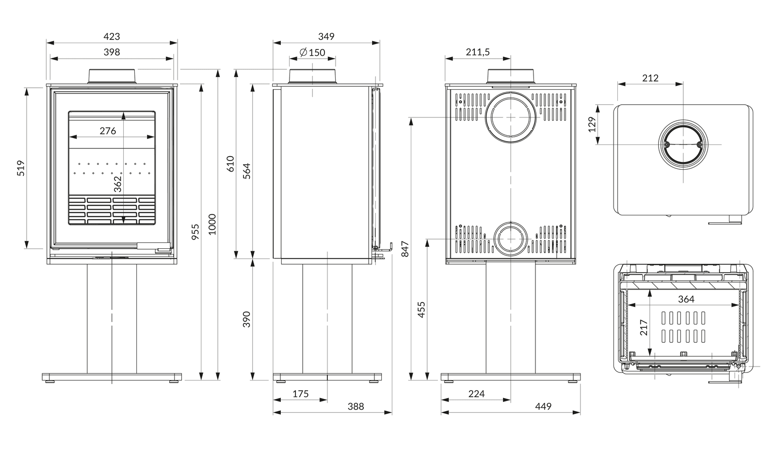 Stove KAWMET HARITA S15v Leg ECO. Technical drawing