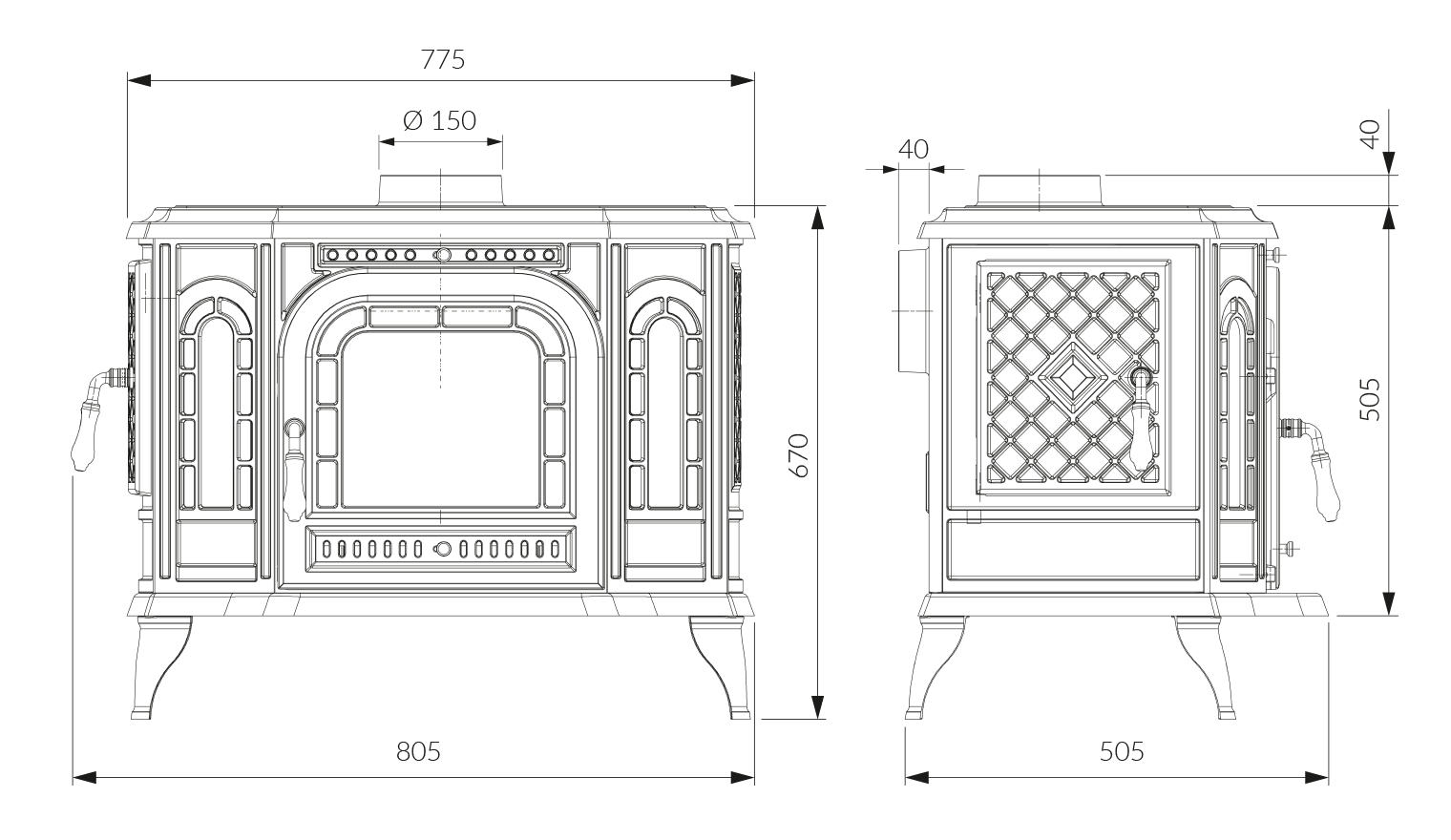 Stove KAWMET P7 (10,5 kW) CookTop LB ECO. Technical drawing