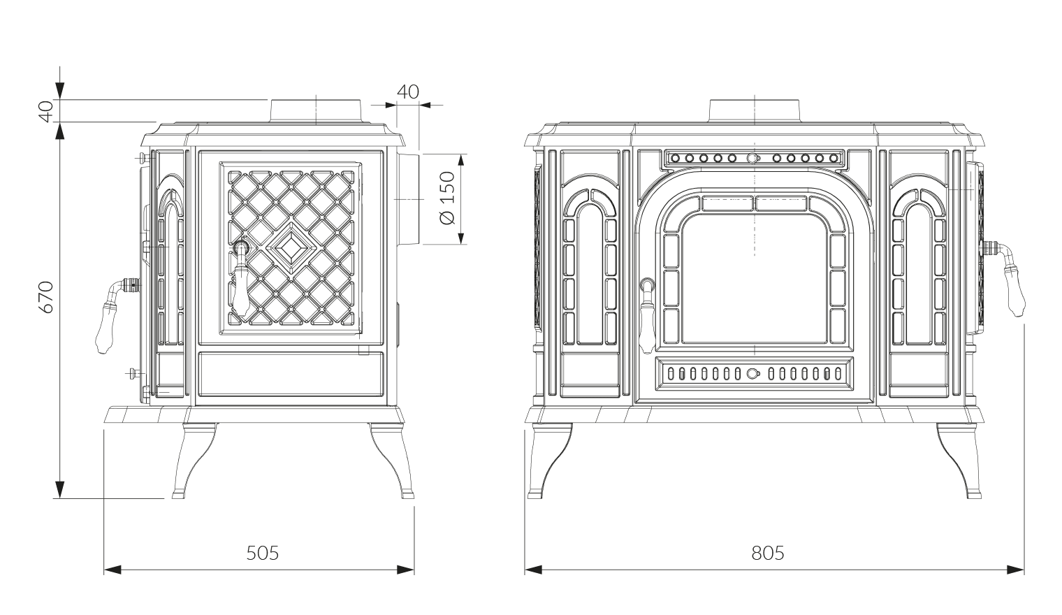 Stove KAWMET P7 (10,5 kW) CookTop PB ECO. Technical drawing