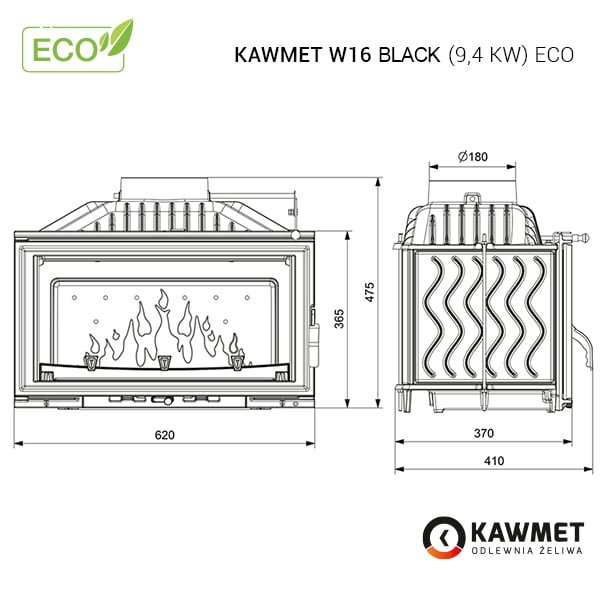 Fireplace insert KAWMET W16 BLACK (9,4 kW) ECO. Photo 8