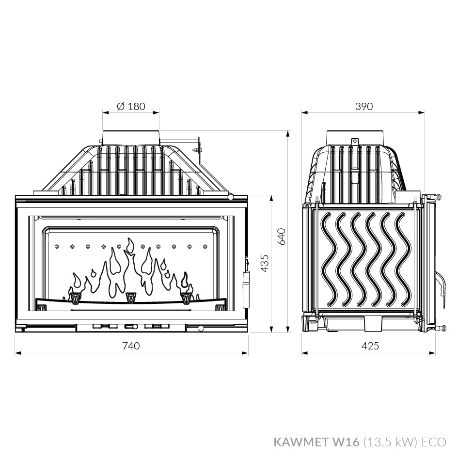 Fireplace insert KAWMET W16 BLACK (13,5 kW) ECO. Technical drawing