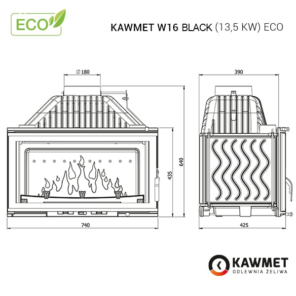 Fireplace insert KAWMET W16 BLACK (13,5 kW) ECO. Photo 8