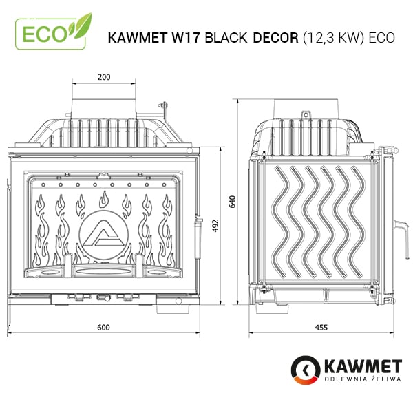 Fireplace insert KAWMET W17 BLACK Decor (12,3 kW) ECO. Photo 8