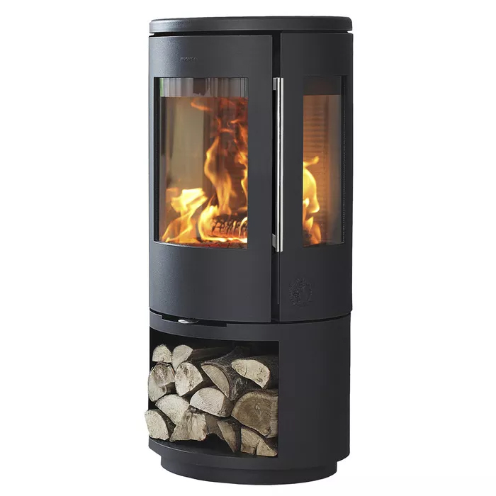 Cast Iron Three Sided Stove Morso 7443 with wood storage box