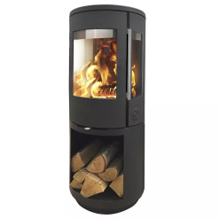 Cast Iron Three Sided Stove Morso 7493 with high wood storage box