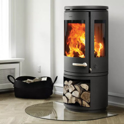 Cast iron Three Sided stove Morso 7943 with wood storage box. Photo 3
