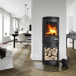 Cast Iron Three Sided Stove Morso 7993 with high wood storage box. Photo 2