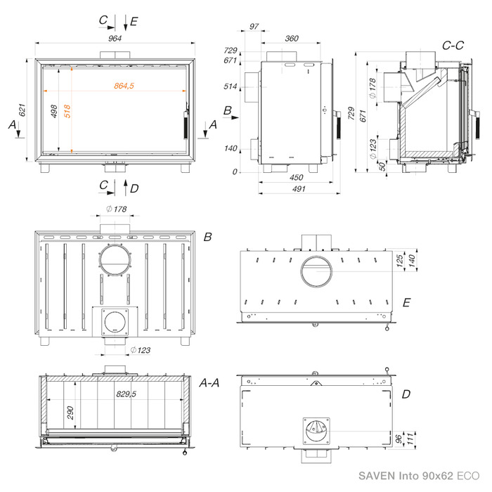 Fireplace cassette insert SAVEN Into 90x62 ECO. Photo 18
