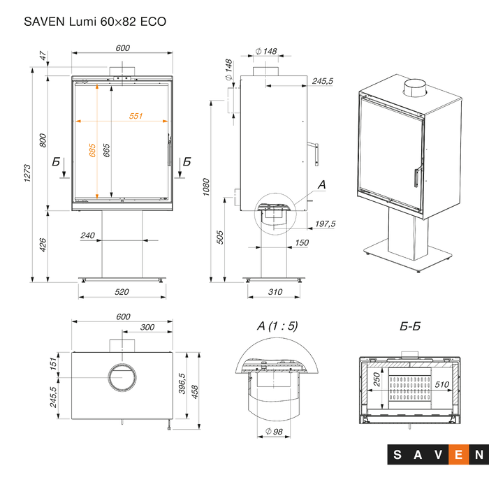 Piec wolnostojący SAVEN Lumi 60×82 ECO. Zdjęcia 17