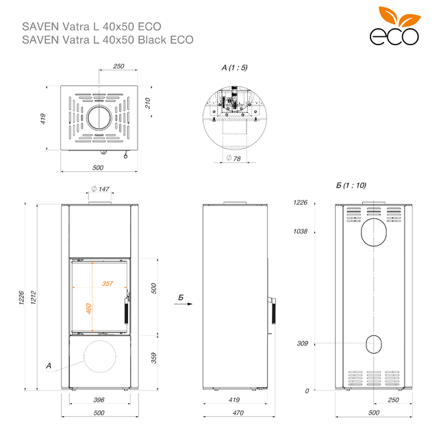 Piec wolnostojący SAVEN Vatra L 40x50 Black ECO. Zdjęcia 15