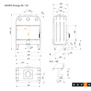 Fireplace insert SAVEN Energy 80x50 Black (17,0 kW) ECO. Photo 10