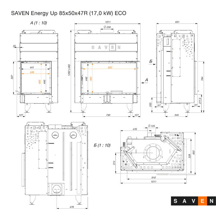 Fireplace insert SAVEN Energy Up 85x50x47R (17,0 kW) ECO. Photo 13