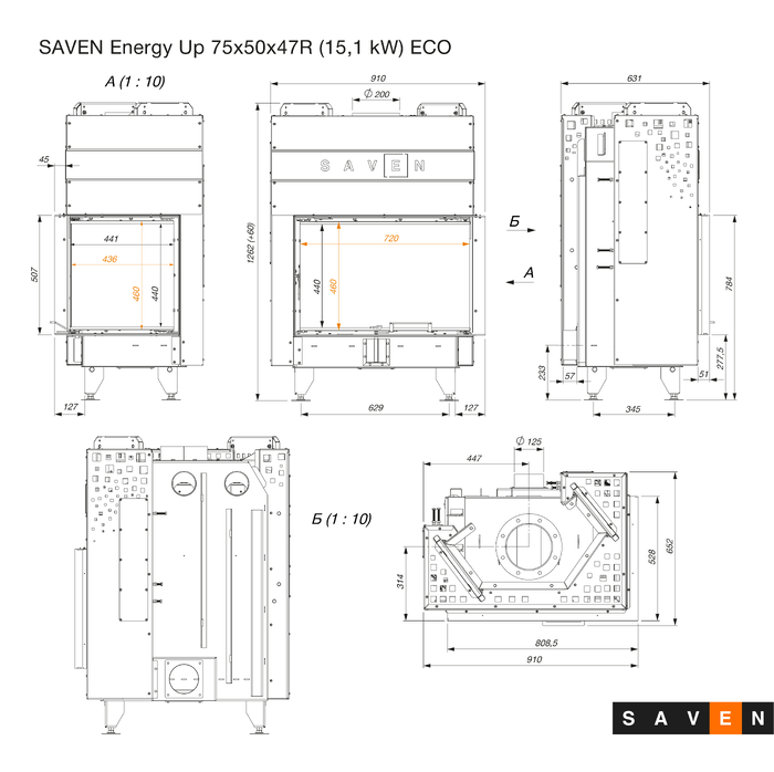Fireplace insert SAVEN Energy Up 75x50x47R (15,1 kW) ECO. Photo 13