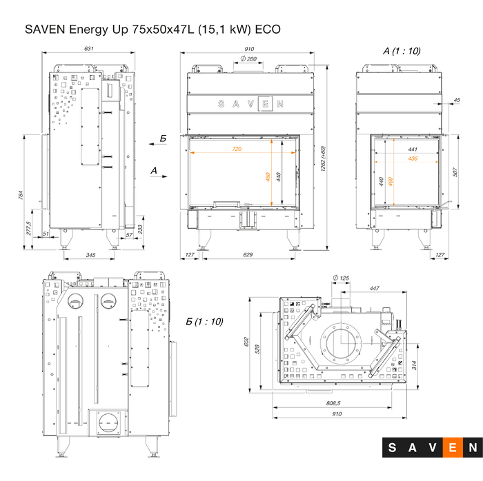 Fireplace insert SAVEN Energy Up 75x50x47L (15,1 kW) ECO. Photo 14