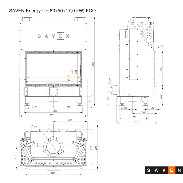 Fireplace insert SAVEN Energy Up 80x50 (17,0 kW) ECO. Photo 12