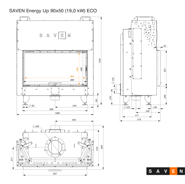 Fireplace insert SAVEN Energy Up 90x50 (19,0 kW) ECO. Photo 13