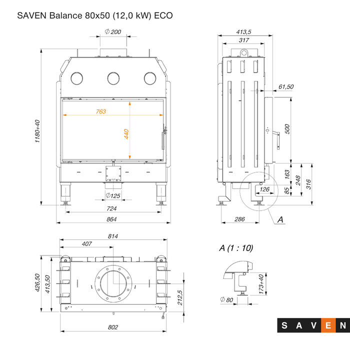 Fireplace insert SAVEN Balance 80x50 ECO. Photo 12