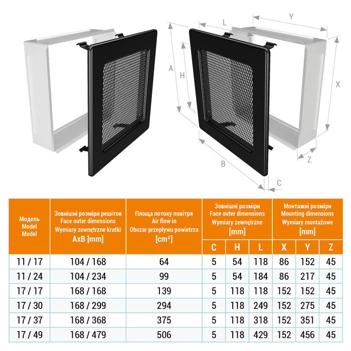 Fireplace ventilation grille SAVEN 11x17 black. Photo 3