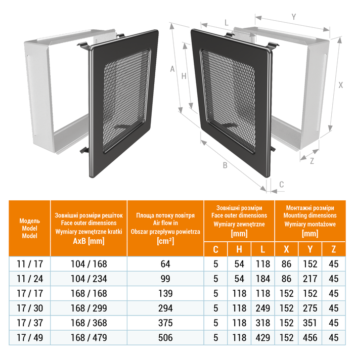 Fireplace ventilation grille SAVEN 17x30 graphite. Photo 3