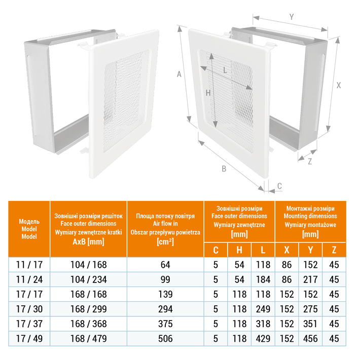 Fireplace ventilation grille SAVEN 17x37 white. Photo 3
