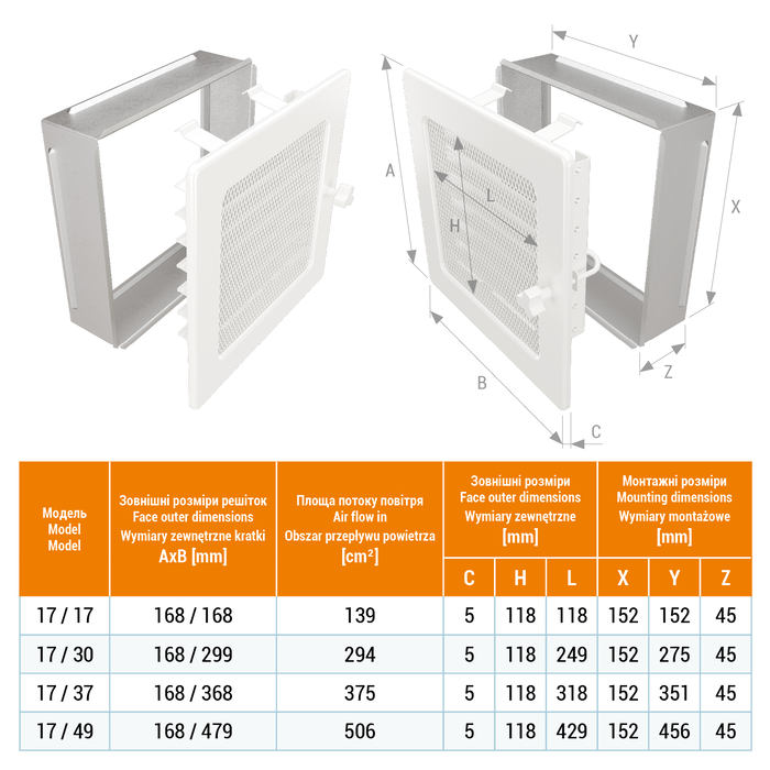 Fireplace ventilation grille SAVEN 17x37 white with blinds. Photo 3