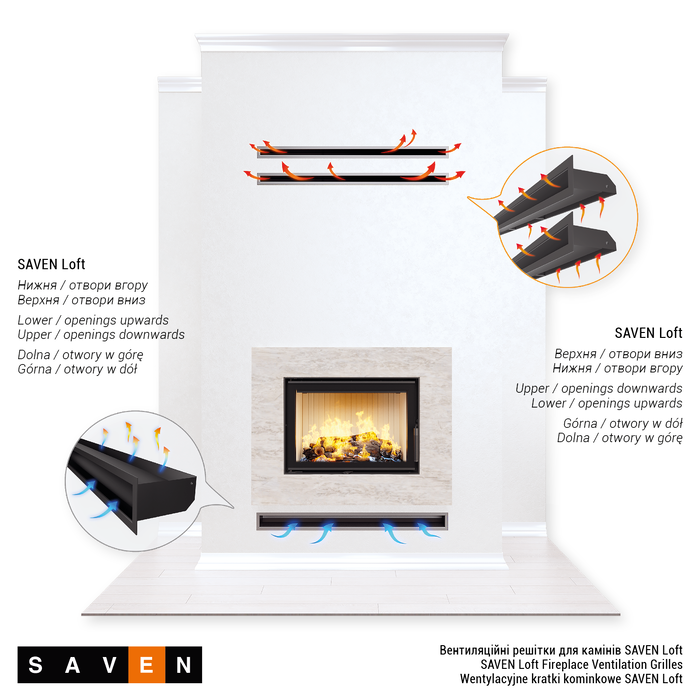 Fireplace ventilation grille SAVEN Loft 60x600 white. Photo 5