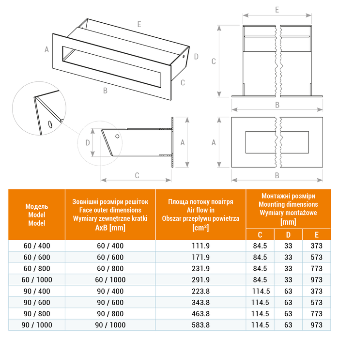 Fireplace ventilation grille SAVEN Loft 60x600 black. Photo 3