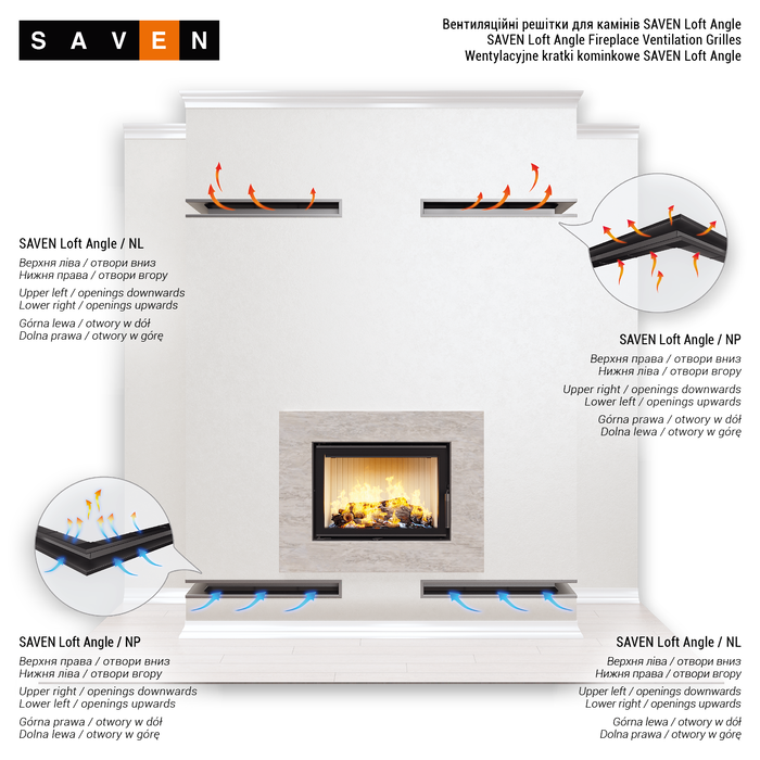 Fireplace ventilation grille 90x400x600 SAVEN Loft Angle graphite. Photo 6