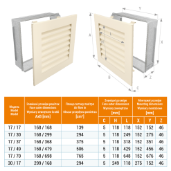 Fireplace ventilation grille SAVEN Hide 17x49 cream. Photo 3